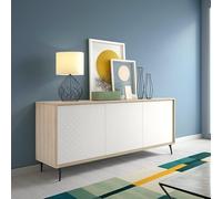 Dmora - Buffet Fresia, Buffet avec 3 portes et 1 étagère réglable, Buffet de salon élégant, Meuble TV, 100% Made in Italy, 184x45h77 cm, Blanc et Chêne