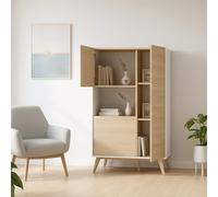 Dmora - Buffet Haut buffet de salon moderne à 3 portes, 81x43h135 cm, chêne et blanc