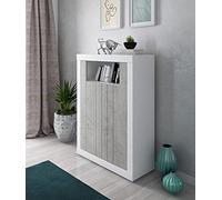 Dmora - Buffet haut de design moderne avec 2 portes et étagères, Buffet de cuisine, Buffet avec étagères et étagères, 105x42h143 cm, Couleur Blanc et Ciment