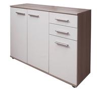 Dmora - Buffet Haut de Design Moderne avec 3 Portes et 3 tiroirs, Buffet de Cuisine, Buffet avec étagères et étagères, 103x35h70 cm, Couleur Blanc et Chêne