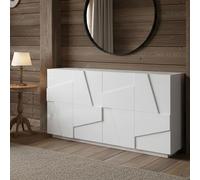 Dmora - Buffet Noel, Buffet de cuisine 4 portes, Buffet de salon, 100% Made in Italy, 162x44h86 cm, Blanc brillant