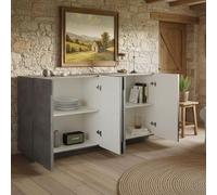 Dmora - Buffet Noel, Buffet de cuisine 4 portes, Buffet de salon, 100% Made in Italy, 162x44h86 cm, Ciment