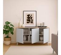 Dmora - Buffet Weddell, Buffet du Salon, Commode de Salon, Garde-Manger de Cuisine, 154x40h72 cm, Chêne Clair et Blanc