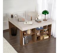 Dmora Bureau Angete 130 x 120 x 72h cm blanc crème d'angle 6 étagères, 8 compartiments