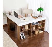 Dmora Bureau Angete 130 x 120 x 72h cm blanc d'angle 6 étagères, 8 compartiments