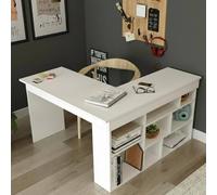 Dmora - Bureau Angete, Pupitre Polyvalent, Table de Bureau pour PC, Plan de Travail, 129x120h72 cm, Blanc