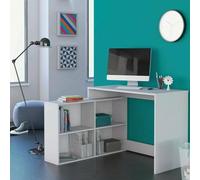 Dmora - Bureau Arros, Pupitre Polyvalent, Table de Bureau pour PC, Plan de Travail, 112x101 h77 cm, Blanc Mat