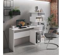 Dmora Bureau avec bibliothèque haute moderne, Console avec étagères de rangement, Table d'étude pour chambre, 160x40xh135 cm, Couleur Blanc