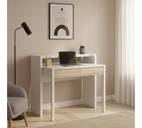 Dmora - Bureau Billings avec Plateau Extensible, 2 Tiroirs, 99x36h88 cm, Blanc et Chêne