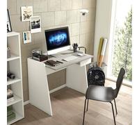 Dmora - Bureau Calendula, Bureau moderne avec tiroir, Table d'étude ou de bureau, Porte-livre PC, 100% Made in Italy, 90x60h80 cm, Blanc et Ciment