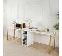Dmora - Bureau Caprioli, Pupitre Polyvalent, Table de Bureau pour PC, Plan de Travail, 240x60 h74 cm, Blanc et Or