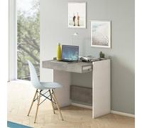 Dmora - Bureau Clématide, Bureau moderne avec tiroir, Table d'étude ou de bureau, Porte-livre PC, 100% Made in Italy, 80x40h79 cm, Blanc et Ciment