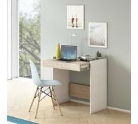 Dmora - Bureau Clématide, Bureau moderne avec tiroir, Table d'étude ou de bureau pour support de livre PC, 100% Made in Italy, 80x40h79 cm, Blanc et Chêne