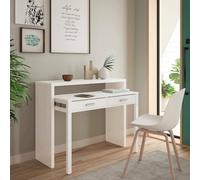 Dmora Bureau console deux tiroirs, 88 x 99 x 36 cm (extensible jusqu'à 66 cm), couleur blanche, plateau amovible