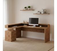 Dmora - Bureau d'angle polyvalent, Réversible, 180x90h160 cm, Chêne, Moderne, Pour Bureau et Travail