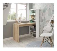Dmora - Bureau Denton, 120 x 53 x 144 cm, blanc, chêne, Panneau effet bois