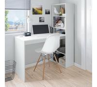 Dmora - Bureau Denton, Bureau multifonction réversible avec bibliothèque 5 étagères, Table d'étude ou de bureau pour support livre PC, 120x53h144 cm, Blanc