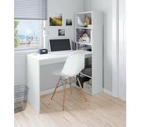 Dmora - Bureau Denton, Bureau réversible avec bibliothèque 5 étagères, Table d'étude ou de bureau pour support de livre PC, cm 120x53h144, Blanc
