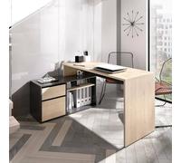 Dmora - Bureau Gardena, bureau multi-positions pour bureau ou chambre, table d'étude d'angle polyvalente, 139 x 92 h75 cm, chêne et anthracite