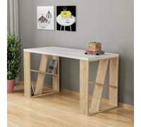 Dmora Bureau Keid, Pupitre Polyvalent, Table de Bureau pour PC, Plan de Travail, 140x60h75 cm, Blanc et chêne