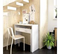 Dmora - Bureau Losetta, Bureau Multiposition avec Plateau Coulissant, Console d'étude linéaire avec tiroirs 2, 99x70h88 cm, Blanc