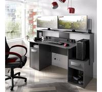 Dmora - Bureau Manos, Bureau de Jeu Multifonction Moderne, Table d'étude pour PC et Support CD, 154x69h98 cm, Anthracite, sans lumières LED