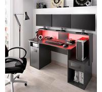 Dmora - Bureau Manos, Bureau de Jeu Multifonction Moderne, Table d'étude pour PC et Support CD, 154x69h98 cm, Anthracite, avec lumières LED