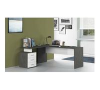 Dmora - Bureau Mark, 180 x 60 x 75 cm, ardoise, blanc brillant, Panneau effet bois