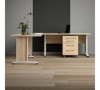 Dmora - Bureau Mirella, Pupitre Polyvalent, Table de Bureau pour PC, Plan de Travail, 230x200 h75 cm, Chêne et Blanc