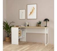 Dmora - Bureau Patience, Pupitre Polyvalent, Table de Bureau pour PC, Plan de Travail, 145x81 h77 cm, Blanc et ch?ne