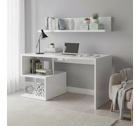 Dmora - Bureau Valerio, Bureau PC Linéaire, Table de bureau polyvalente, Bureau gain de place multi-positions, 100% Made in Italy, 140x60h78 cm, Blanc brillant