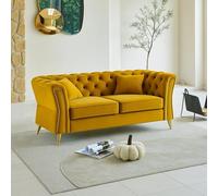 Dmora - Canapé Fixe 2 Places Acre, Divan Droit, Canapé du Salon, Fauteuil Double, 162x83 h76 cm, Ocre et Or