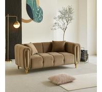 Dmora - Canapé Fixe 2 Places Japura, Divan Droit, Canapé du Salon, Fauteuil Double, 81x155 h71 cm, Gris et Or