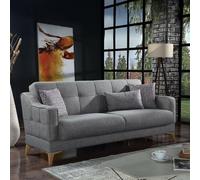 Dmora - Canapé Juan, Canapé de Rangement 3 Places linéaire avec 3 Coussins Inclus, Canapé de Salon en Tissu rembourré avec Ouverture clic-clac, Cm 207x82xh92, Gris