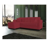 Dmora - Canapé-lit avec péninsule Fernando, 227x150h81 cm, Rouge, Panneau effet bois et Tissu