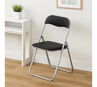 Dmora - Chaise pliante Marbella, Chaise peu encombrante, Chaise invité, Siège de réunion en simili cuir, 43x47h80 cm, Noir