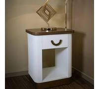 Dmora - Chevet Bianzano, Commode Basse, Table de Nuit, Étagère de Chevet, 48x40 h62 cm, Blanc et Marron