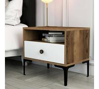 Dmora - Chevet Seraph, Commode basse, Table de nuit, Étagère de chevet, 56x40h51 cm, Noyer et Blanc