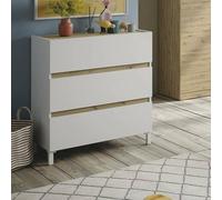 Dmora - Commode Forfar, Commode Polyvalente, Commode de Chambre, Meuble avec tiroirs, 79x41 h91 cm, Blanc et n?uds de chêne Clair
