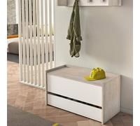 Dmora - Commode Lantana, Meuble d'entrée moderne avec étagère à chaussures, Coffre avec deux conteneurs, 100% Made in Italy, 90x40h46 cm, Blanc et Chêne