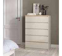 Dmora - Commode Piccilli, chiffonnier Multifonction avec 5 tiroirs, Commode élégante pour Chambre à Coucher, 77x50 h111 cm, Beige