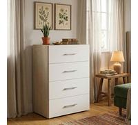 Dmora - Commode Primula, Commode 4 tiroirs pour chambre à coucher, Bureau polyvalent ou meuble d'étude, 60x41h87 cm, Chêne et Blanc