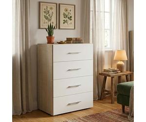 Dmora - Commode Primula, Commode 4 tiroirs pour chambre à coucher, Bureau polyvalent ou meuble d'étude, 60x41h87 cm, Chêne et Blanc
