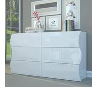 Dmora - Commode Tyler, Commode 6 tiroirs, Commode de Chambre, 100% Made in Italy, Blanc Brillant, 155x40h82 cm