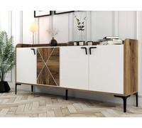 Dmora - Console Deneb, Buffet de Salon, Meuble Bas pour TV, Socle Mural équipé, 180x35 h78 cm, Noyer et Blanc
