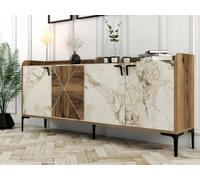 Dmora - Console Deneb, Buffet de Salon, Meuble Bas pour TV, Socle Mural équipé, 180x35 h78 cm, Noyer et Marbre Blanc