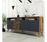 Dmora - Console Virgo, Buffet de Salon, Meuble Bas pour TV, Socle Mural équipé, 180x35 h79 cm, Noyer et Anthracite