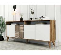 Dmora - Console Virgo, Table Polyvalente, Armoire de Rangement, Bureau du Couloir, 180x35 h79 cm, Noyer et Blanc