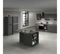 Dmora - Cuisine complète Armand, Ensemble avec garde-manger, Meuble de kitchenette, Kit bloc avec îlot et porte-frigo, 100% Made in Italy, Anthracite et Ardoise