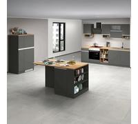Dmora - Cuisine complète Aymon, Ensemble avec garde-manger, Meuble de kitchenette, Kit bloc avec îlot et porte-frigo, 100% Made in Italy, Anthracite et Chêne